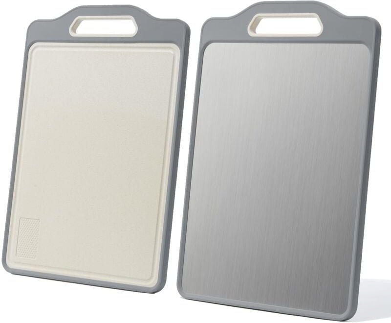 Schneidebrett aus Edelstahl (1 Stück), ideal für die Küche, doppelseitiges Schneidebrett mit Griff, Schneidebrett aus Ed...