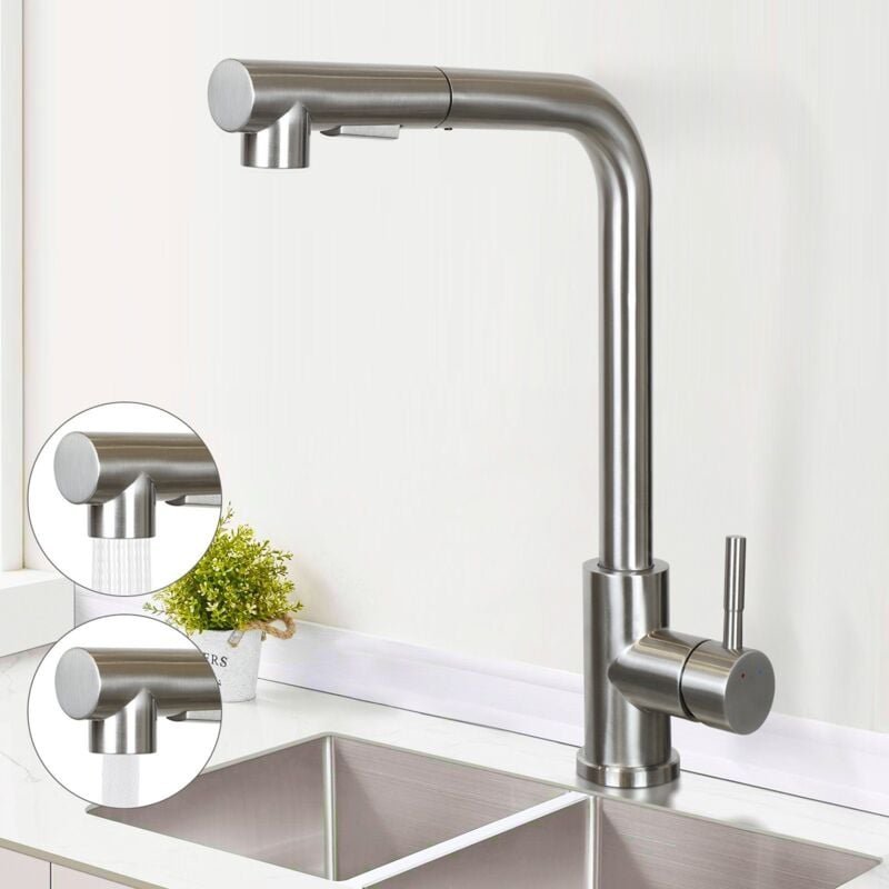 Wasserhahn Küche Küchenarmatur Ausziehbar - Mischbatterie mit Brause Spültischarmatur Spüle 360° Drehbar Armatur Edelsta...