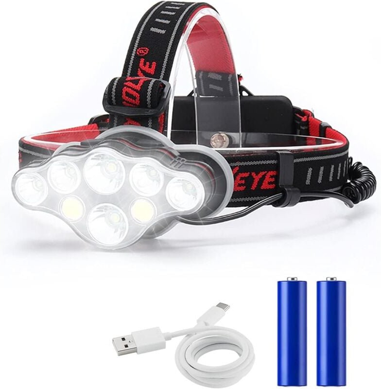 Wiederaufladbare Stirnlampe, Super Lumen 18000, 8 LED-Beleuchtungsmodi, leistungsstarke Stirnlampe, Freisprechlampe für ...