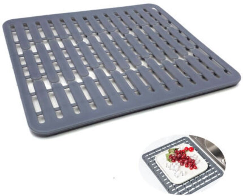 Tigrezy - 32,5 x 28,7 x 1,1 cm, grau – Spülbeckenmatte oder Spülbeckenschutz aus Silikon – kleine Größe