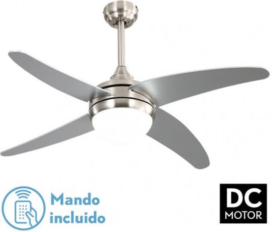 Fabrilamp - Ventilator 2xe27 dc klod nickel/silver 4 asp.6 vel 117d w/remote und timer