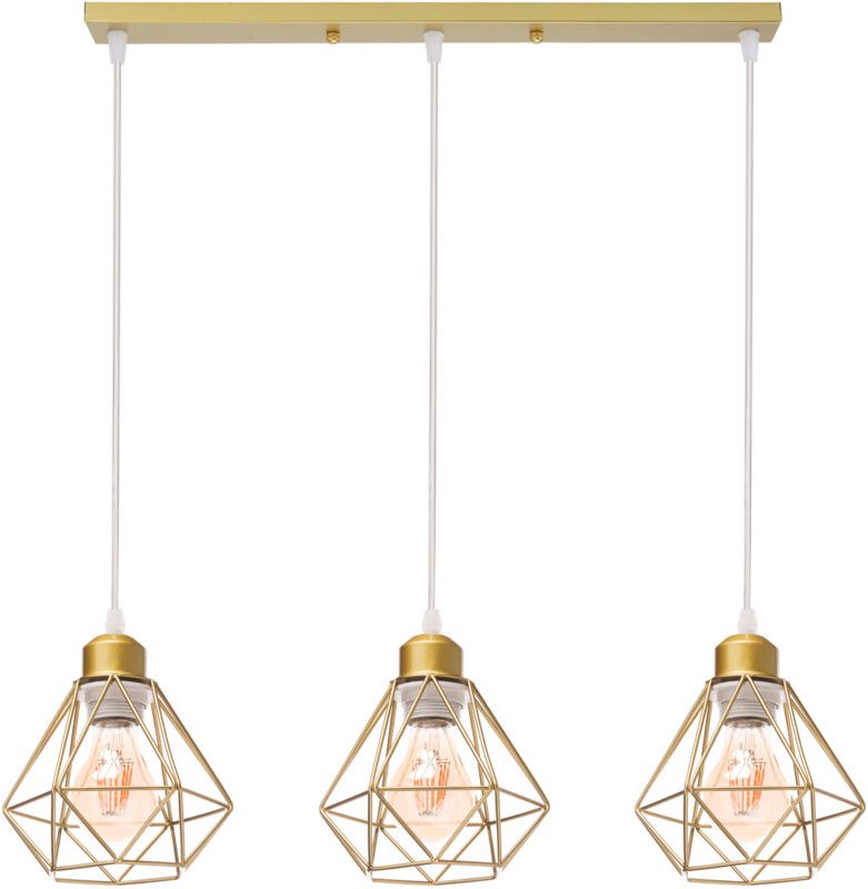 3 Lichter Industrielle Pendelleuchten aus Metall im Diamant Käfig Hängelampe E27 Rechteckig Basis für Küche Wohnzimmer E...