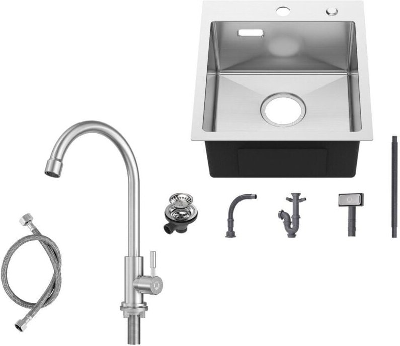 40×45CM Aufsatzspüle für die Küche Gebürstete Edelstahlspüle mit Kaltwasser-Küchenarmatur Gebürsteter Hochdruck-Küchenha...