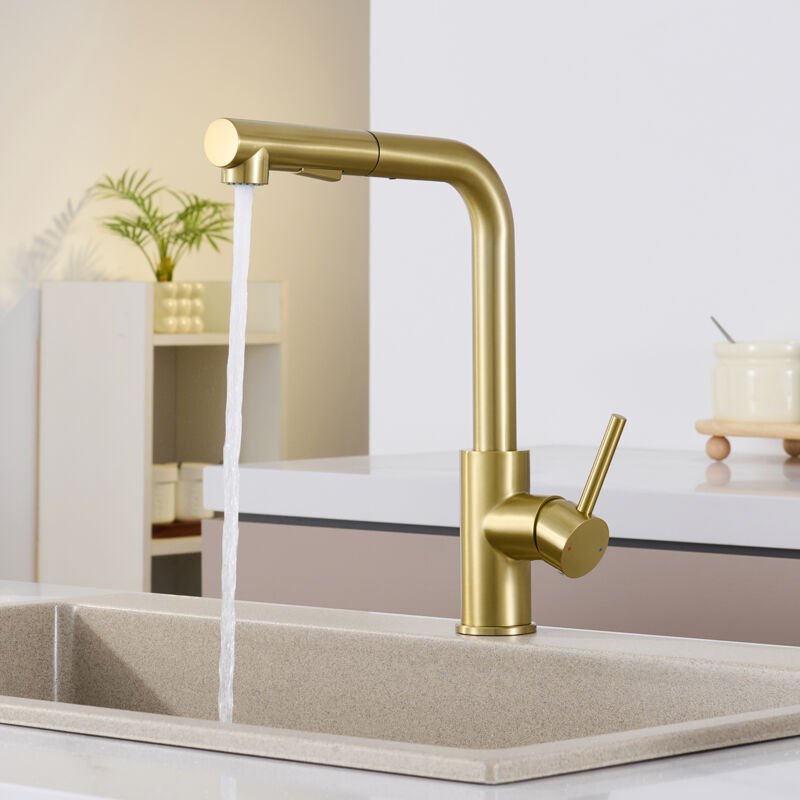 Sofetiy Max Küchenarmatur Ausziehbarer Wasserhahn – 2 Strahlarten, 360° drehbar Hochdruck Mischbatterie Küche, Gebürstet...