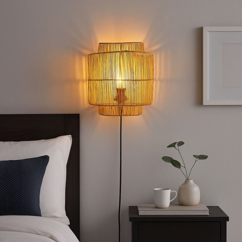 Wandleuchte aus Jute "CARR" - E27 - Schalter und Steckdose