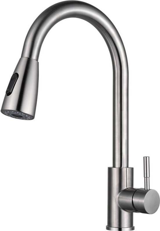 Robinet de Cuisine, Robinet d'Évier à Arc Élevé avec Douchette Extensible, Mitigeur Rotatif à 360° en Acier Inoxydable a...