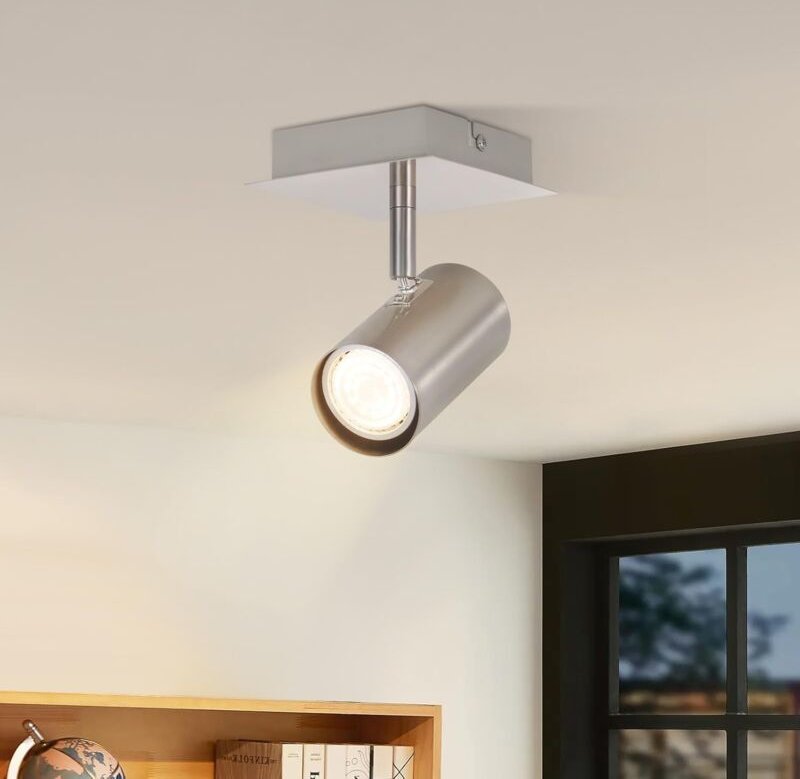 Deckenstrahler 1 Flammig Flurlampe GU10 - led Deckenspots Nickel 330°Schwenkbar Modern Deckenlampe Innen für Schlafzimme...