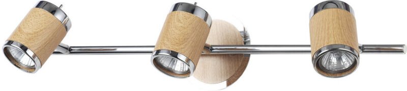 Skandinavische Wandleuchte, Holzsockel, Chromleiste, 43 cm, bewegliche Strahler, 3xGU10 50W ALBA Light Prestige