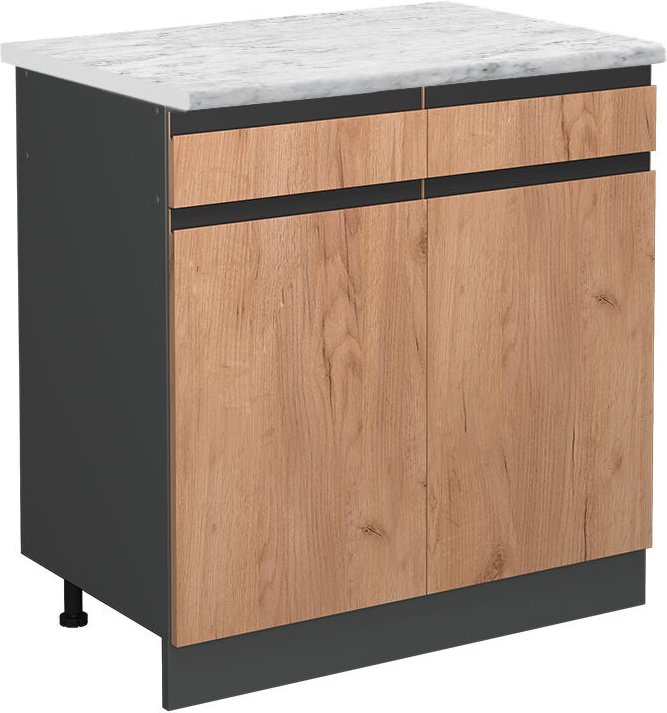 Vicco - Schubladenunterschrank R-Line, Goldkraft Eiche, 80 cm ap Marmor