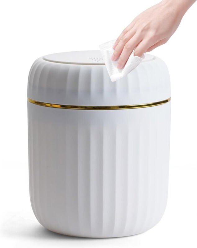Tisch-Mülleimer mit Druckknopfdeckel, 2 l Mini-Badezimmer-Mülleimer, Büro-Mülleimer für Wohnzimmer, Büro, Weiß (13×13×16...