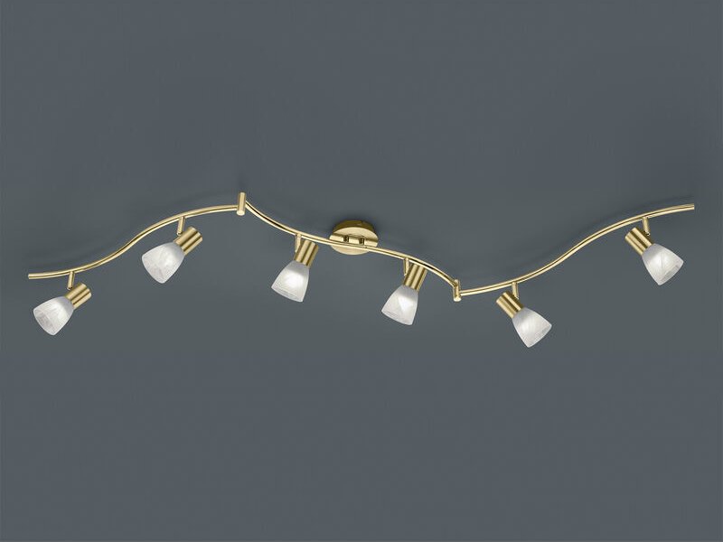 Trio - led Deckenstrahler levisto Messing 6-flammig mit Glasschirmen, Breite 180cm