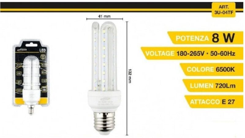 Trade Shop - LED-LAMPE 3U E27 8W KALTLICHT 6500K NATÜRLICH 4000K WARM 3000K 48D 3U04T -