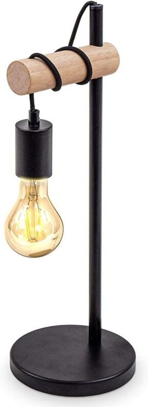 Goeco - Tischlampe Schwarze im Vintage-Design, Leselampe aus Holz und Metall mit E27-Fassung, Höhe 49cm für Büro Arbeits...