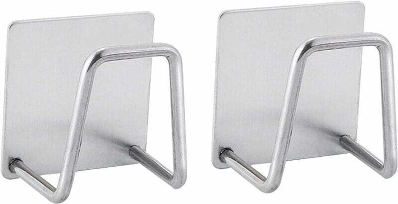 2er-Pack selbstklebende Schwammhalter für die Küche, Installation ohne Bohren, Edelstahl, rostfrei und wasserdicht, Silb...