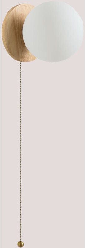 Sklum - Wandleuchte aus Eichenholz mit Kamp-Glaskugel Braun Natur