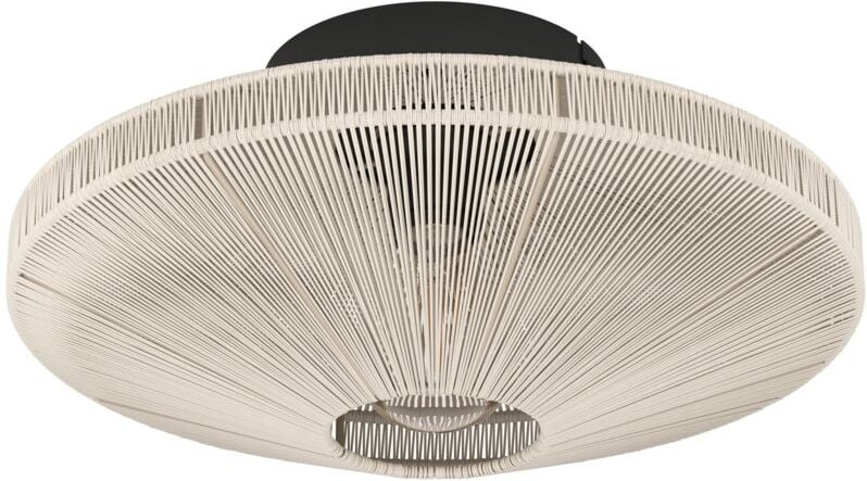 Deckenlampe Midsumer, Deckenleuchte aus Stoff, Deckenbeleuchtung Japanisch aus Metall in Schwarz und Naturgarn in Creme,...