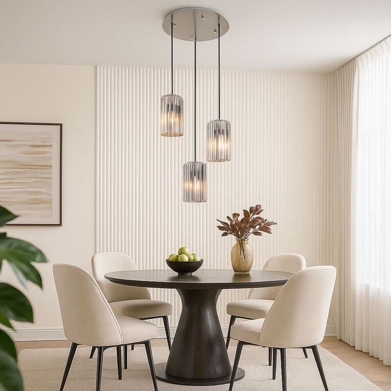 LED Pendellampe Esstisch Wohnzimmerleuchte Hängeleuchte Glas klar silber, Metall nickel matt, 3x 7W 630lm warmweiß, DxH ...