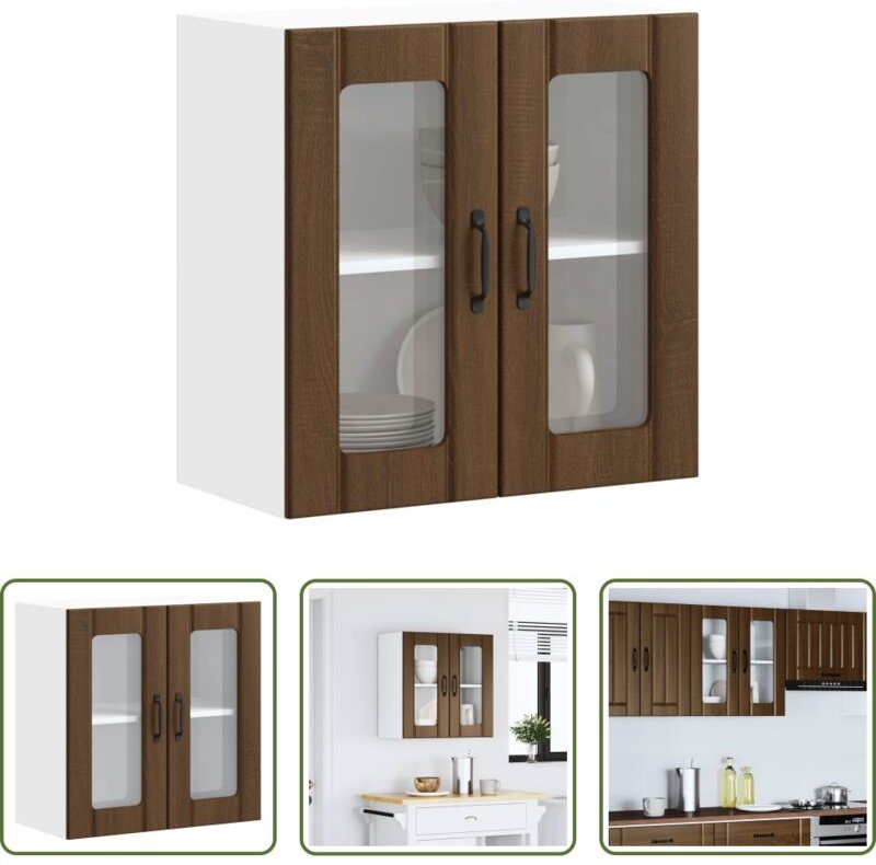 Küchenregal - Küchen-Hängeschrank mit Glastür Lucca Braun Eichen-Optik