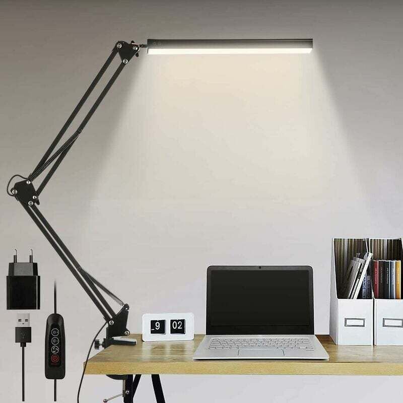 Lampe de bureau led, lampe de bureau d'architecte pliable 14 w avec clip, 10 niveaux de luminosité x 3 modes de couleur,...