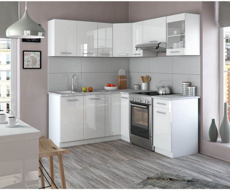 Vicco - Eckküche Rick, Weiß/Weiß Hochglanz, 187 x 167 cm , ap Marmor