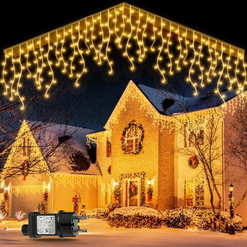 Weihnachts-Lichtervorhang für den Außenbereich, 5 m, 200 LEDs, anschließbare Lichterkette für den Außenbereich, 8 Energi...