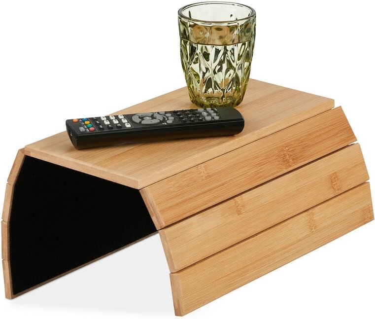 Relaxdays - Sofatablett Armlehne, Bambus, Armlehnentisch für Couch und Sofa, BxT: 43,5 x 33 cm, Sofaablage Getränke, nat...