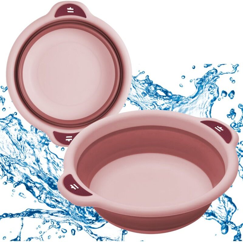 Faltbare Silikonschüssel, Behälter, universell, geräumig, rund, 3 l, rosa