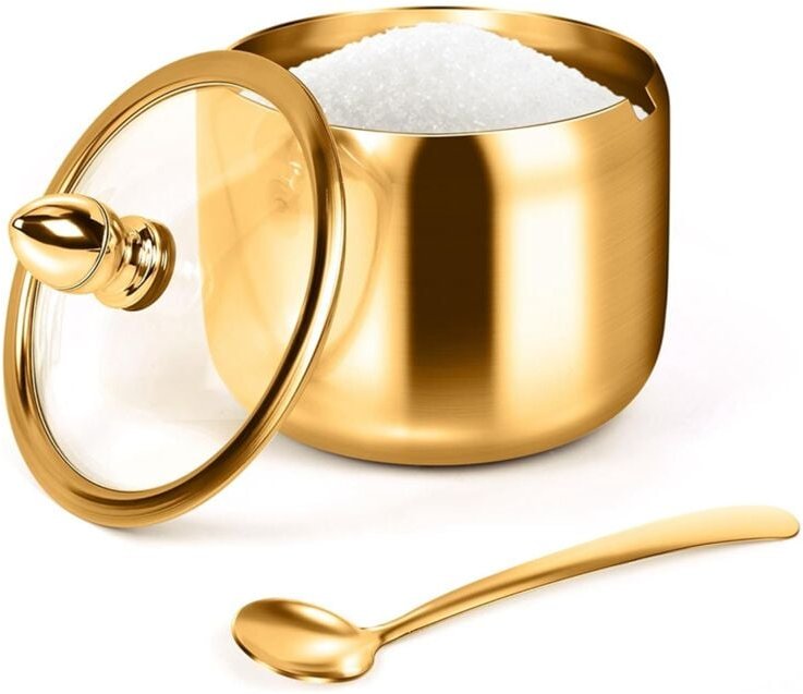 Zuckerbehälter mit Deckel und Löffel für Kaffeebar, Stationszubehör, Küchenaufbewahrung für Salz, Süßigkeiten, Kaffeeboh...