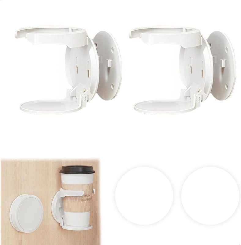 Set mit 2 universellen, auslaufsicheren Hängebecherhaltern für Zuhause und Auto (weiß)