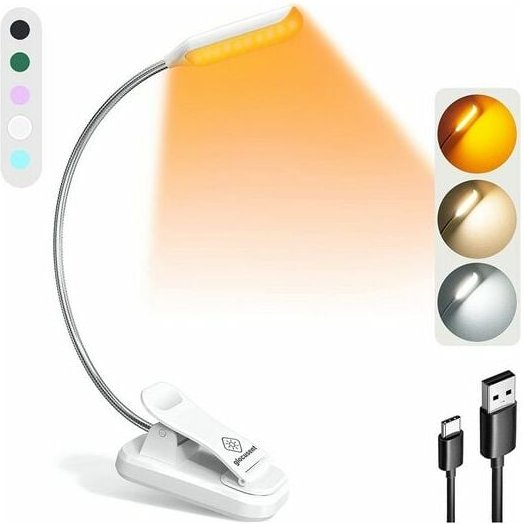 Klemmleuchte, Klemmlampen, Tischlampe, Mini Nachttischlampe Leselampen, 3 Farben und 3 Helligkeitsstufen, Leichtes Buchl...