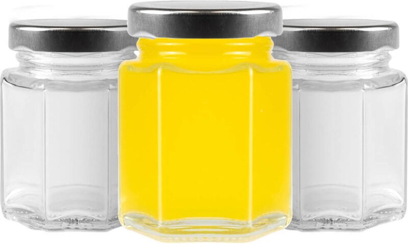 12 sechseckige Gläser à 110 ml für Gewürze und Honig