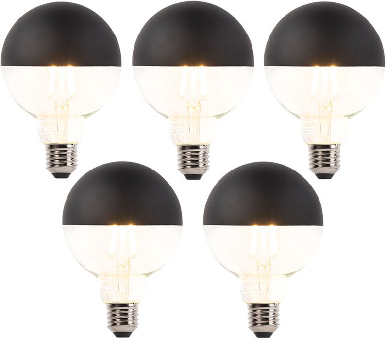 5er Set E27 dimmbare LED Filament Glühbirnen G95 schwarz 550lm 2700K