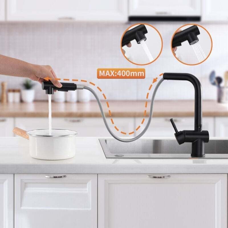 Ausziehbarer Küchenhahn, Lonheo Küchenspüle Mischbatterie mit ausziehbarer Brause, 2 Sprühmodi Küchenarmaturen, Kalt & W...
