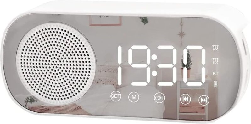 LED-Digitaluhr mit FM-Radio und Bluetooth-Lautsprecher, 3 Helligkeitsstufen, Dimmmodus, Schlummeruhren zur Dekoration - ...