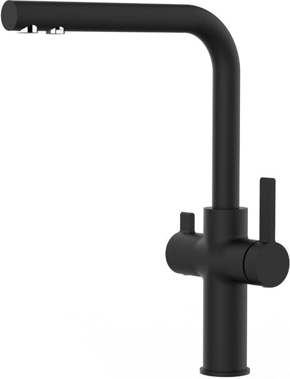 Thumbnail - 3 Wege Wasserhahn Küchenarmatur Spültischmischer, Schwarz Matt mit 360° schwenkbarem L-Auslauf - VZFC Linie
