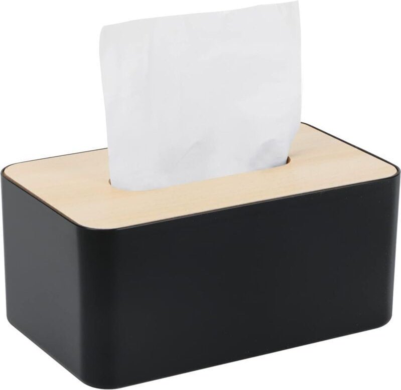 Schwarz) Taschentuchbox aus Holz, 25 x 13 x 9 cm, Kunststoff, rechteckig, für Esszimmer, Büro, Auto, Badezimmer mumu