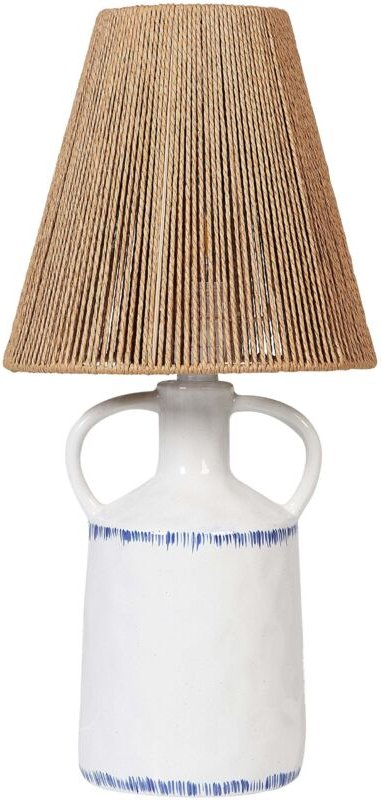 Tischlampe Weiß Keramik Vasenform 51 cm Papierschirm Trommelform Kabel mit Schalter Handgefertigt Boho Schlaf- u. Wohnzi...