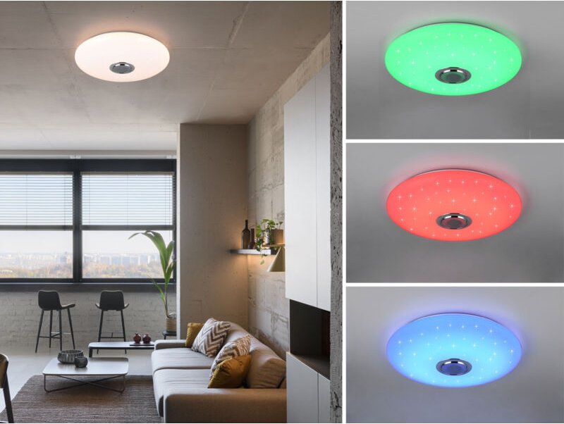 Reality Leuchten - led Deckenleuchte musica mit Fernbedienung & Bluetooth Lautsprecher, ø 58cm groß
