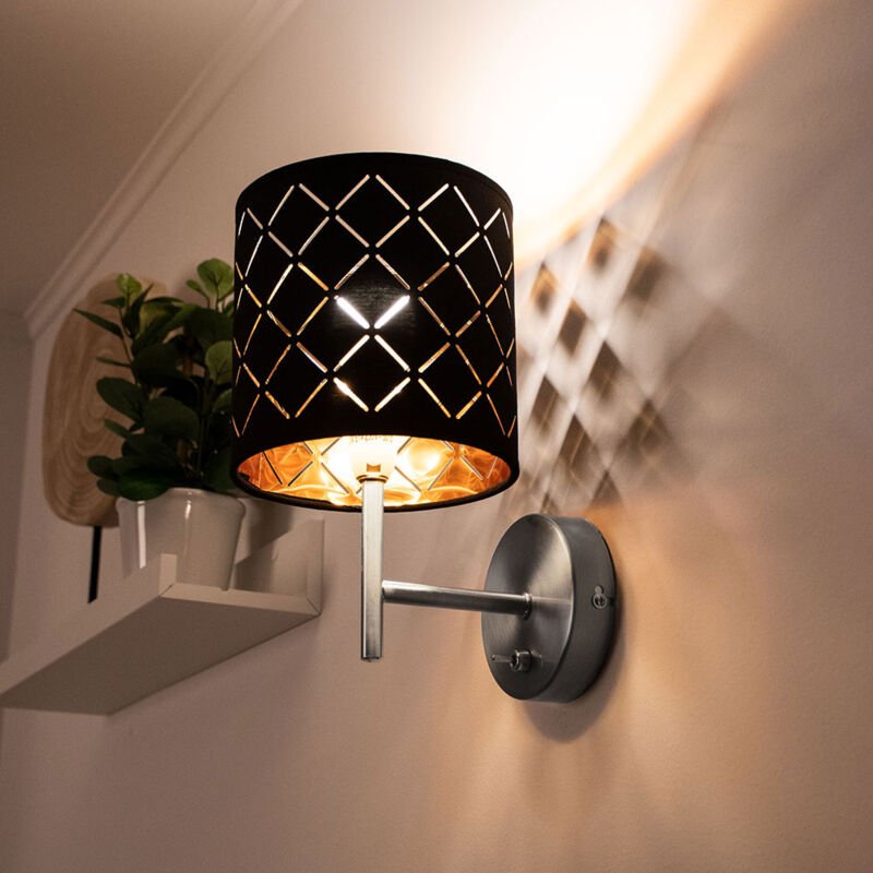 Wand Lampe Textil Wohnraum Beleuchtung Flur Lampe schwarz gold im Set inkl. led Leuchtmittel