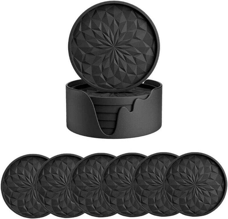 Silikon-Untersetzer mit Halterung, 6er-Set, für heiße und kalte Getränke, dick, rutschfest, antihaftbeschichtet, tiefe S...