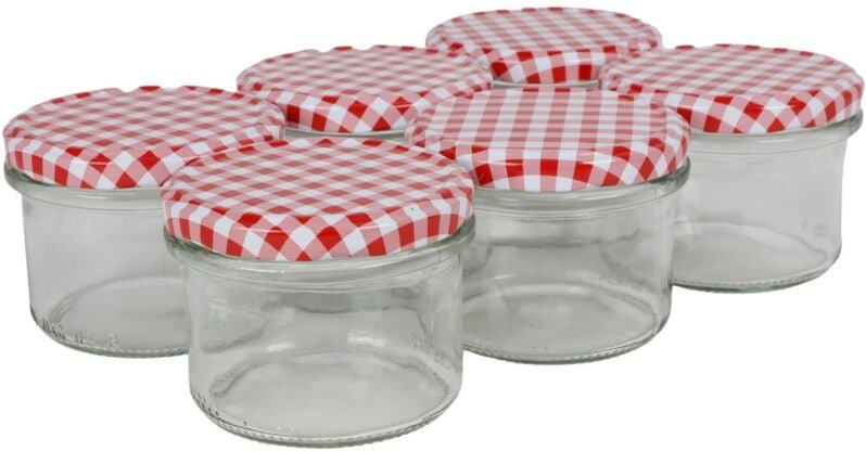 Buri - Einmachgläser 6er-Set 235ml Marmeladengläser Vorratsglas Schraubdeckel kariert