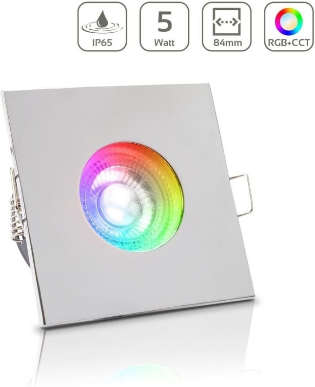 Thumbnail - Einbauspot IP65 eckig - Farbe: Chrom - LED Leuchtmittel: GU10 5W RGB+CCT
