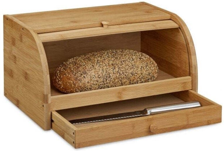 Rollbarer brotkorb mit schublade aus bambus 883