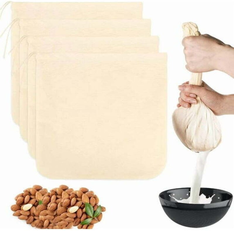 Nussmilchbeutel, 30 x 30 cm große, ungebleichte Baumwoll-Käsebeutel, wiederverwendbare Nussmilchbeutel, Käsebeutel für M...