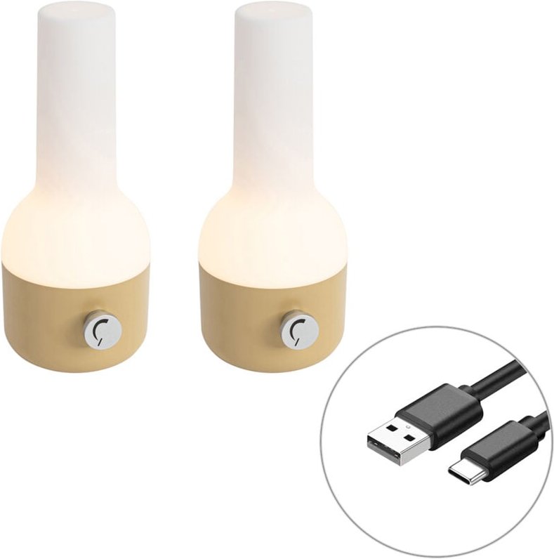 Set mit 2 Outdoor-Tischleuchten Gold mit Weiß inkl. wiederaufladbarem LED - Haard