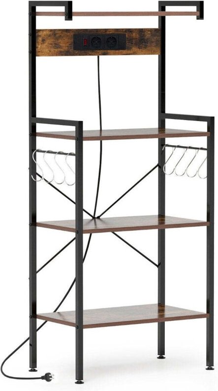 Kuchenregal mit steckdose 8 s haken - braun 4 stufig