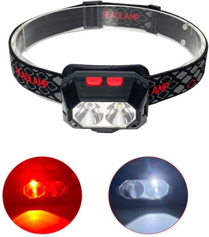 Lampe Frontale LED Rechargeable Puissante, Torche Frontale LED USB 1000lux Lumière Blanche et Rouge 6 Modes d'Éclairage ...