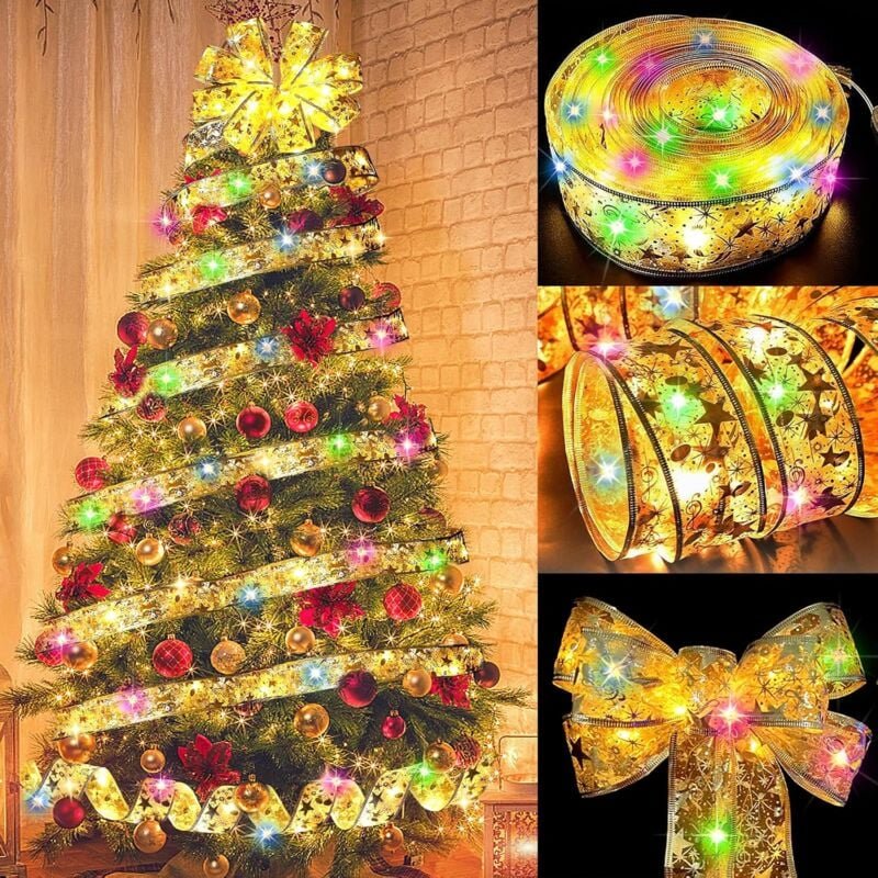 Jusch - 10 m 100 LED-Weihnachtsbaum-Lichterketten, LED-Lichterketten, Weihnachtsbaum-Dekorationslichter, DIY-Spitzenschl...