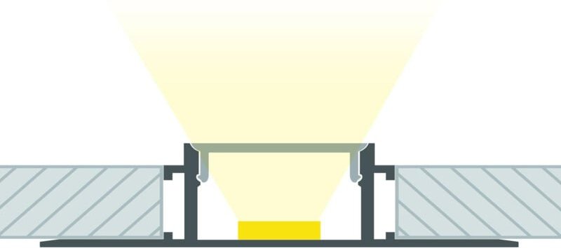 Aluminiumprofil Integrierung in Gips/Pladur mit durchgehender Abdeckung für led Streifen bis 20 mm Aluminium 6 m Halbtra...