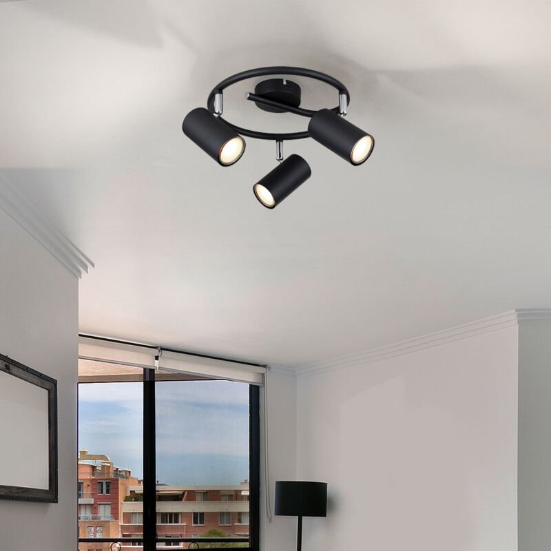 Thumbnail - Globo Lighting - Deckenleuchte 3 flammig Wohnzimmerlampe Spotleuchte schwarz Deckenlampe beweglich, 3x GU10 Fassung, DxH...